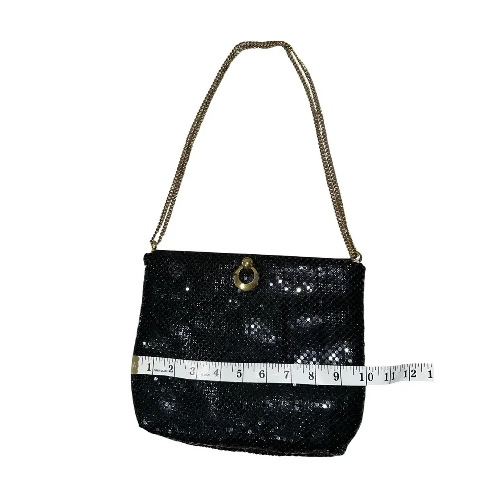 Vintage WHITING & DAVIS Black Metal Mesh Gold Accents Purse Shoulder Bag Chain